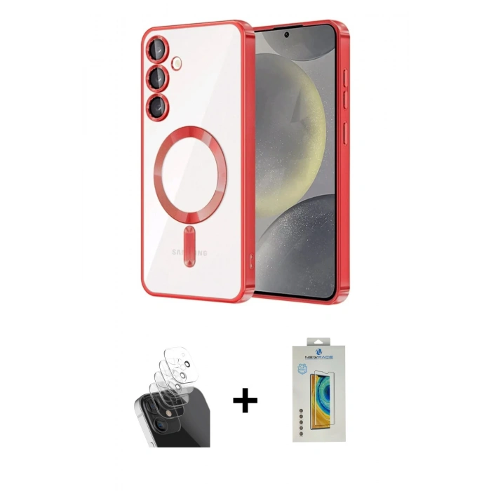 MARSİLYAN™- Galaxy S24 Kılıf Nova Işık Özel Seri - Siyah Polymer Nano Ekran Koruyucu + Kamera Lens Koruma Cam - SF