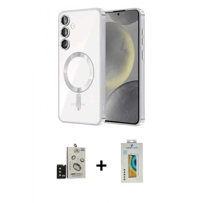 MARSİLYAN™- Galaxy S24 Kılıf Nova Işık Özel Seri - Siyah Polymer Nano Ekran Koruyucu + Bilvis Titan Kamera Lens - SH