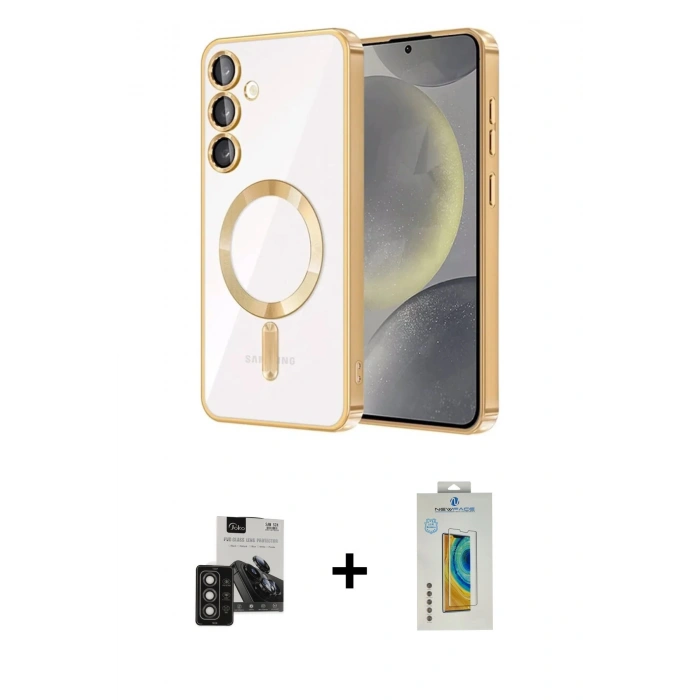 MARSİLYAN™- Galaxy S24 Kılıf Nova Işık Özel Seri - Siyah Polymer Nano Ekran Koruyucu + PVD Metal Kamera Lens - TNGI