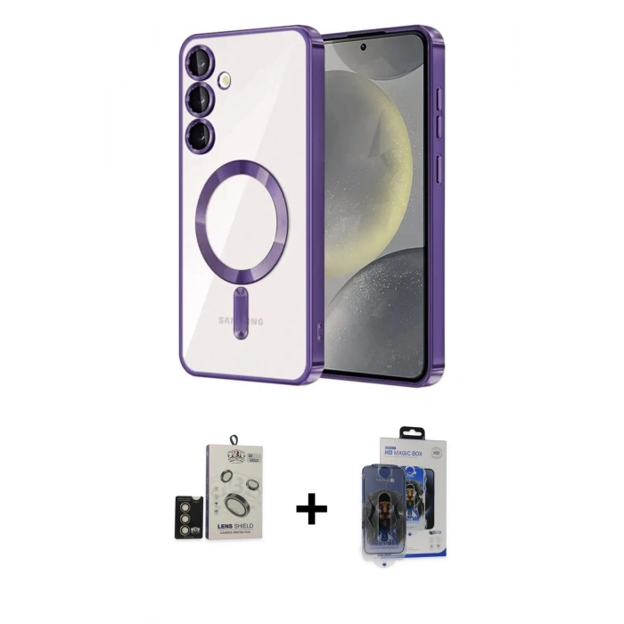MARSİLYAN™- Galaxy S24 Kılıf Nova Işık Özel Seri - Siyah Vanessa Magic Cam + Gold Bilvis Titan Kamera Lens