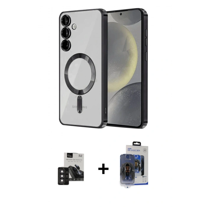 MARSİLYAN™- Galaxy S24 Kılıf Nova Işık Özel Seri - Siyah Vanessa Magic Cam + PVD Metal Kamera Lens - DNMR