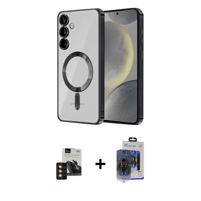 MARSİLYAN™- Galaxy S24 Kılıf Nova Işık Özel Seri - Siyah Vanessa Magic Cam + PVD Metal Kamera Lens - GD