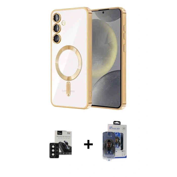 MARSİLYAN™- Galaxy S24 Kılıf Nova Işık Özel Seri - Siyah Vanessa Magic Cam + PVD Metal Kamera Lens - SH