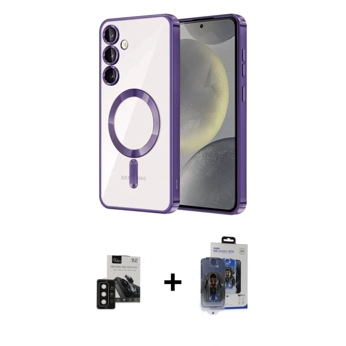 MARSİLYAN™- Galaxy S24 Kılıf Nova Işık Özel Seri - Siyah Vanessa Magic Cam + PVD Metal Kamera Lens - SH