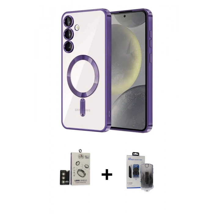 MARSİLYAN™- Galaxy S24 Kılıf Nova Işık Özel Seri - Siyah Vanessa Magic Hayalet Cam + Bilvis Titan Kamera Lens - GD