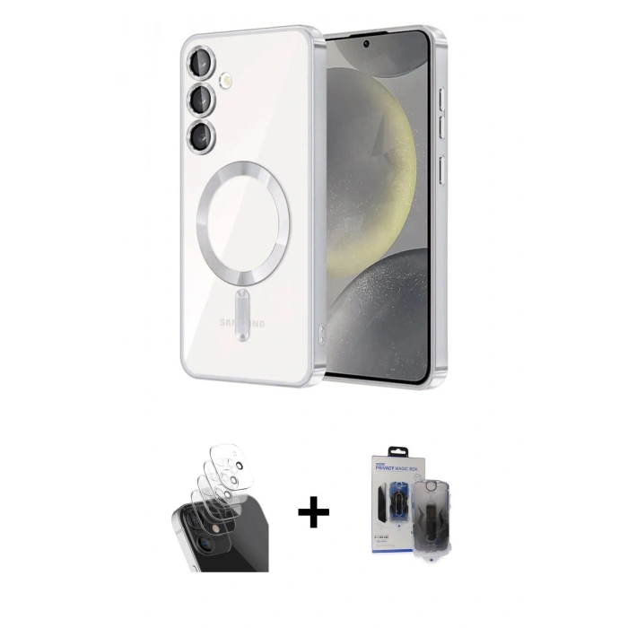 MARSİLYAN™- Galaxy S24 Kılıf Nova Işık Özel Seri - Siyah Vanessa Magic Hayalet Cam + Kamera Lens Koruma Cam - SF