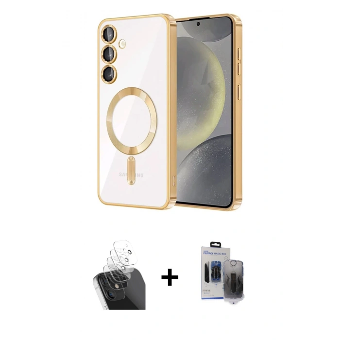 MARSİLYAN™- Galaxy S24 Kılıf Nova Işık Özel Seri - Siyah Vanessa Magic Hayalet Cam + Kamera Lens Koruma Cam - SF