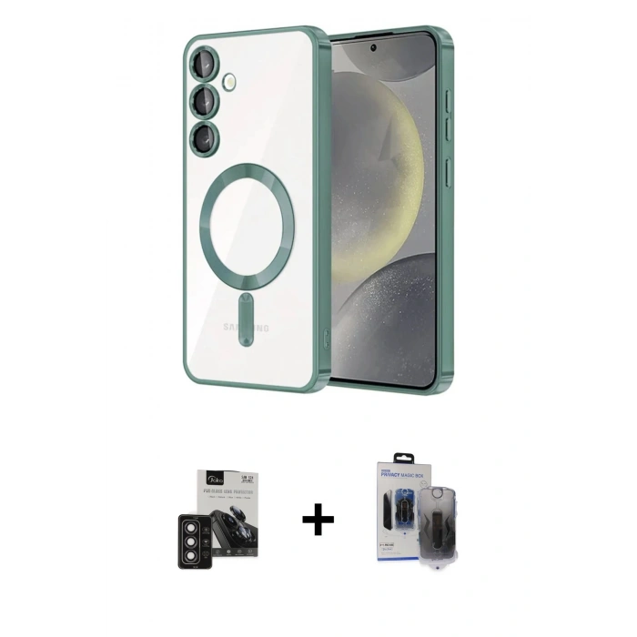 MARSİLYAN™- Galaxy S24 Kılıf Nova Işık Özel Seri - Siyah Vanessa Magic Hayalet Cam + PVD Metal Kamera Lens - DNMR