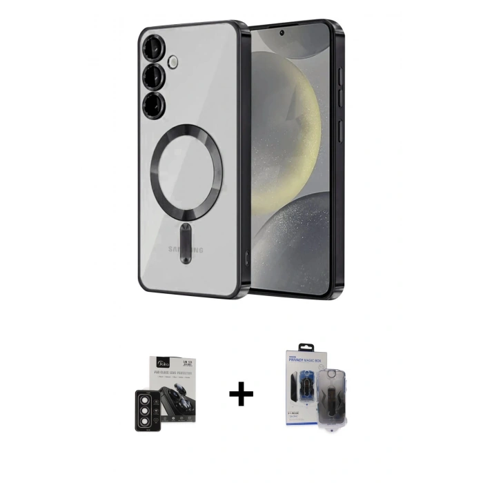 MARSİLYAN™- Galaxy S24 Kılıf Nova Işık Özel Seri - Siyah Vanessa Magic Hayalet Cam + PVD Metal Kamera Lens - DNMR