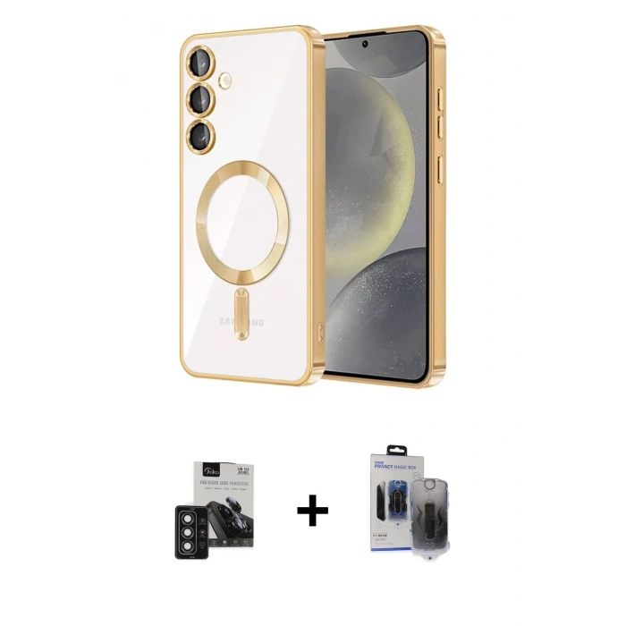 MARSİLYAN™- Galaxy S24 Kılıf Nova Işık Özel Seri - Siyah Vanessa Magic Hayalet Cam + PVD Metal Kamera Lens - DNMR