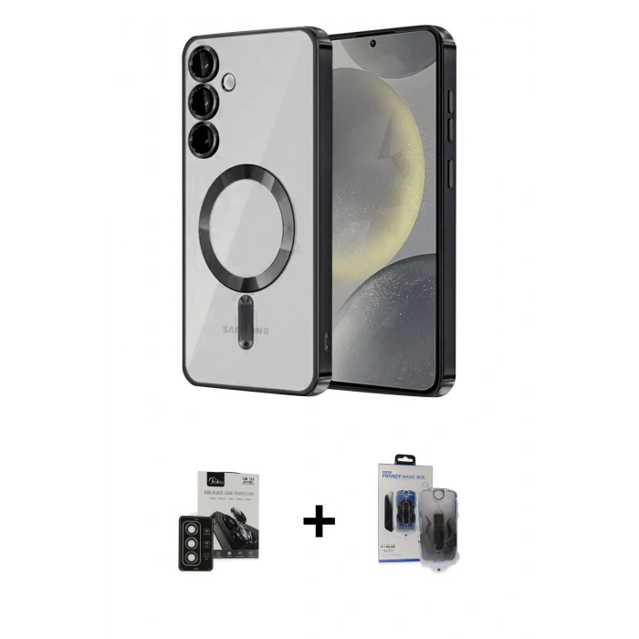 MARSİLYAN™- Galaxy S24 Kılıf Nova Işık Özel Seri - Siyah Vanessa Magic Hayalet Cam + PVD Metal Kamera Lens - TNGI