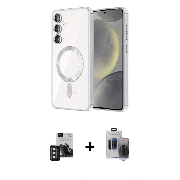 MARSİLYAN™- Galaxy S24 Kılıf Nova Işık Özel Seri - Siyah Vanessa Magic Hayalet Cam + PVD Metal Kamera Lens - DNMR