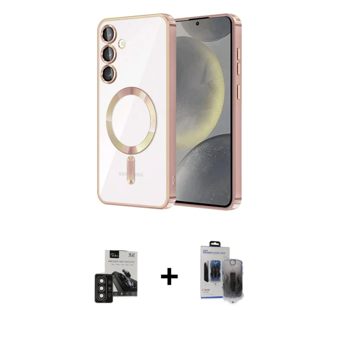 MARSİLYAN™- Galaxy S24 Kılıf Nova Işık Özel Seri - Siyah Vanessa Magic Hayalet Cam + PVD Metal Kamera Lens - DNMR