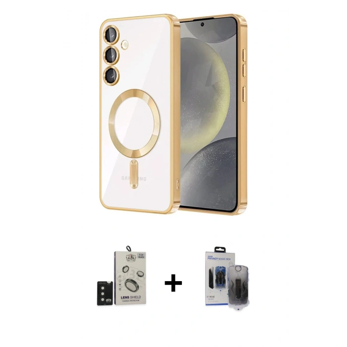MARSİLYAN™- Galaxy S24 Kılıf Nova Işık Özel Seri - Siyah Vanessa Magic Hayalet Cam + Siyah Bilvis Titan Kamera Lens