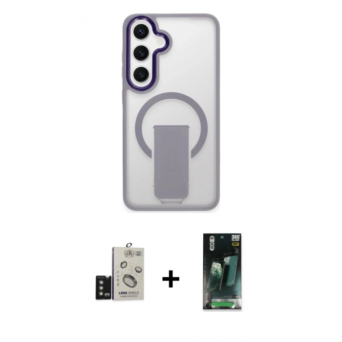 MARSİLYAN™- Galaxy S24 Kılıf Pusula Doku Koleksiyonu - Şeffaf 360 Full Body Arka Koruyucu + Bilvis Titan Kamera Lens - TMGI