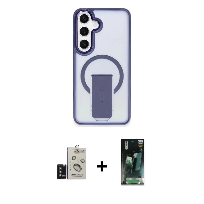 MARSİLYAN™- Galaxy S24 Kılıf Pusula Doku Koleksiyonu - Şeffaf 360 Full Body Arka Koruyucu + Bilvis Titan Kamera Lens - TMGI