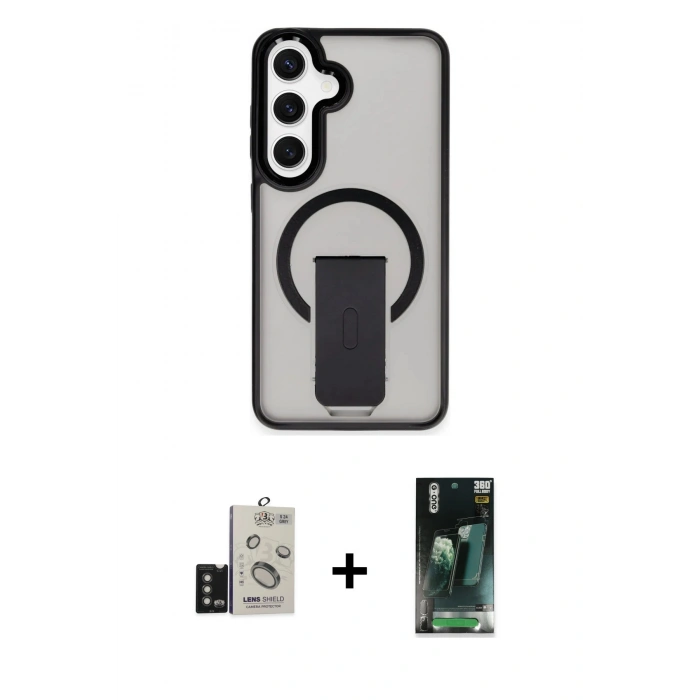 MARSİLYAN™- Galaxy S24 Kılıf Pusula Doku Koleksiyonu - Şeffaf 360 Full Body Arka Koruyucu + Bilvis Titan Kamera Lens - TMGI