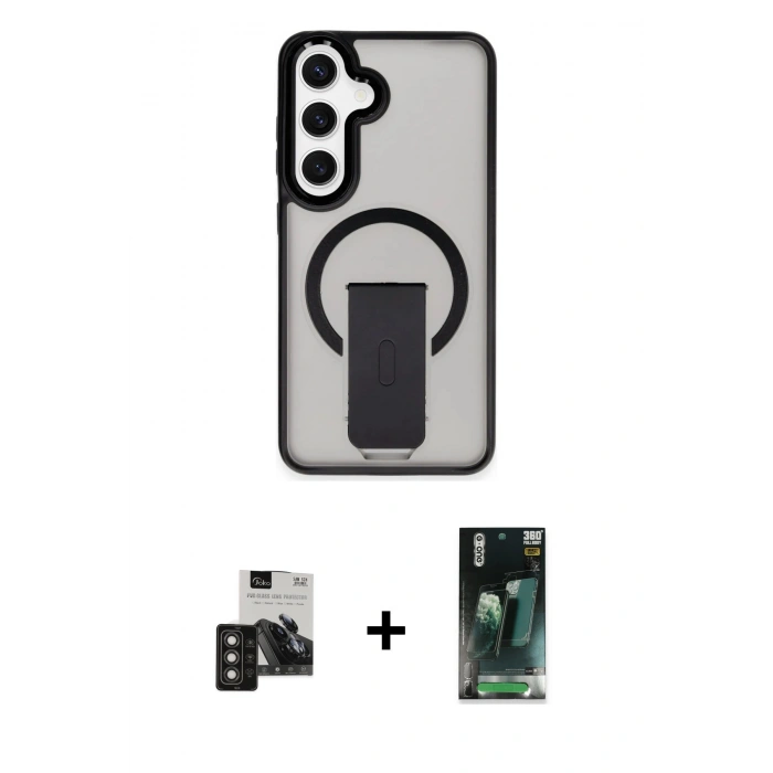 MARSİLYAN™- Galaxy S24 Kılıf Pusula Doku Koleksiyonu - Şeffaf 360 Full Body Arka Koruyucu + PVD Metal Kamera Lens - TNGI