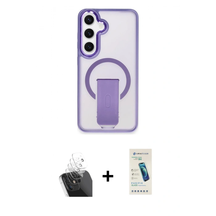 MARSİLYAN™- Galaxy S24 Kılıf Pusula Doku Koleksiyonu - Şeffaf Pasifik Cam Ekran Koruyucu + Kamera Lens Koruma Cam - SF