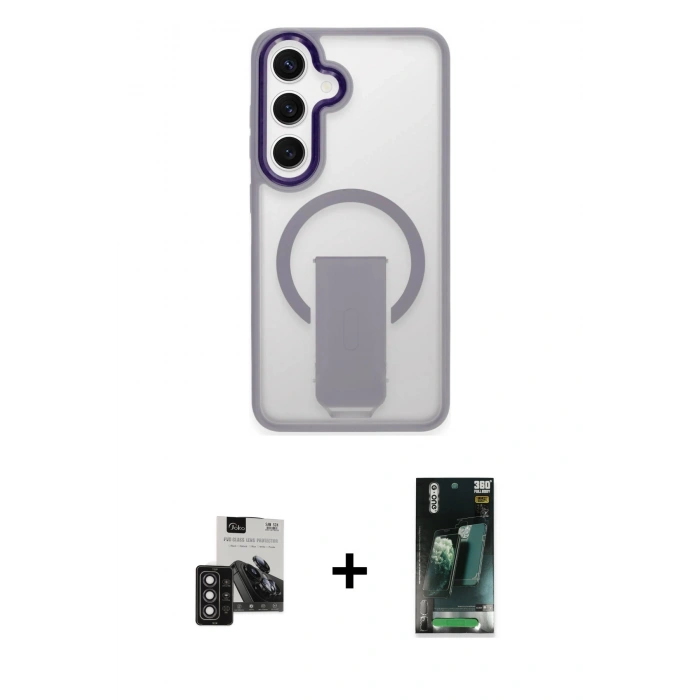 MARSİLYAN™- Galaxy S24 Kılıf Pusula Doku Koleksiyonu - Siyah 360 Mat Full Body Arka Koruyucu + PVD Metal Kamera Lens - DNMR
