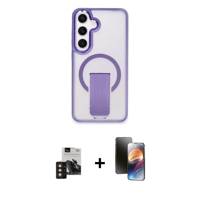 MARSİLYAN™- Galaxy S24 Kılıf Pusula Doku Koleksiyonu - Siyah 3D Antistatik Mat Seramik Nano Ekran Koruyucu + PVD Metal Kamera Lens - GD