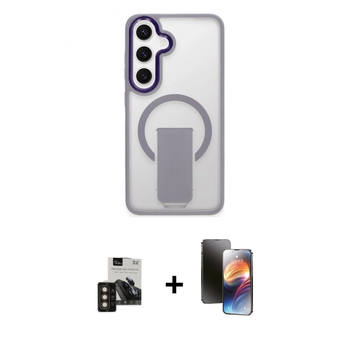 MARSİLYAN™- Galaxy S24 Kılıf Pusula Doku Koleksiyonu - Siyah 3D Antistatik Mat Seramik Nano Ekran Koruyucu + PVD Metal Kamera Lens - GD