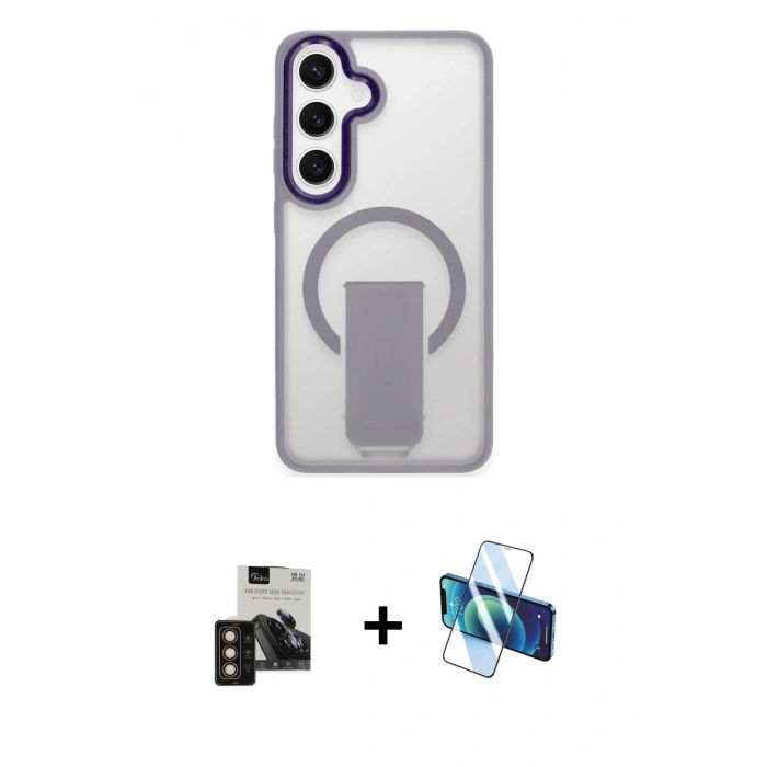 MARSİLYAN™- Galaxy S24 Kılıf Pusula Doku Koleksiyonu - Siyah 3D Antistatik Seramik Nano Ekran Koruyucu + PVD Metal Kamera Lens - GD