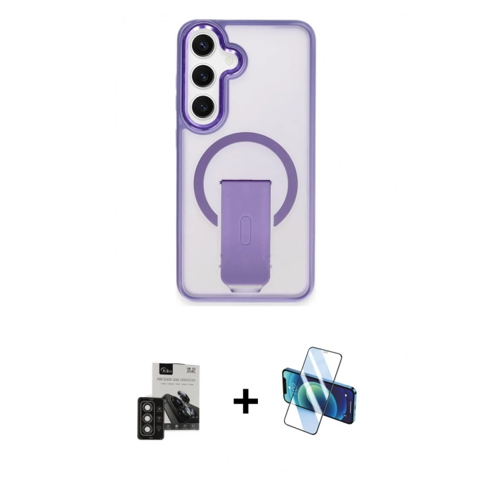 MARSİLYAN™- Galaxy S24 Kılıf Pusula Doku Koleksiyonu - Siyah 3D Antistatik Seramik Nano Ekran Koruyucu + PVD Metal Kamera Lens - TNGI