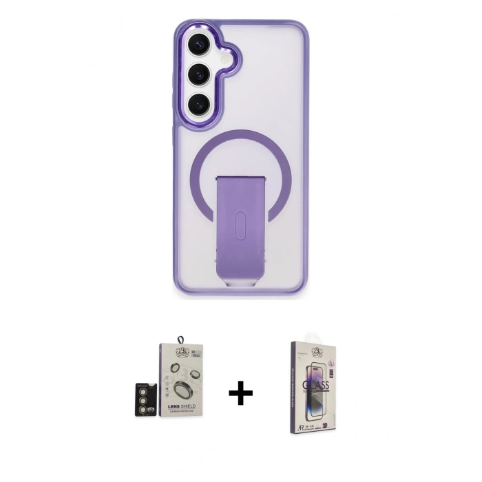 MARSİLYAN™- Galaxy S24 Kılıf Pusula Doku Koleksiyonu - Siyah Bilvis 3D Cam Ekran Koruyucu + Bilvis Titan Kamera Lens - GD