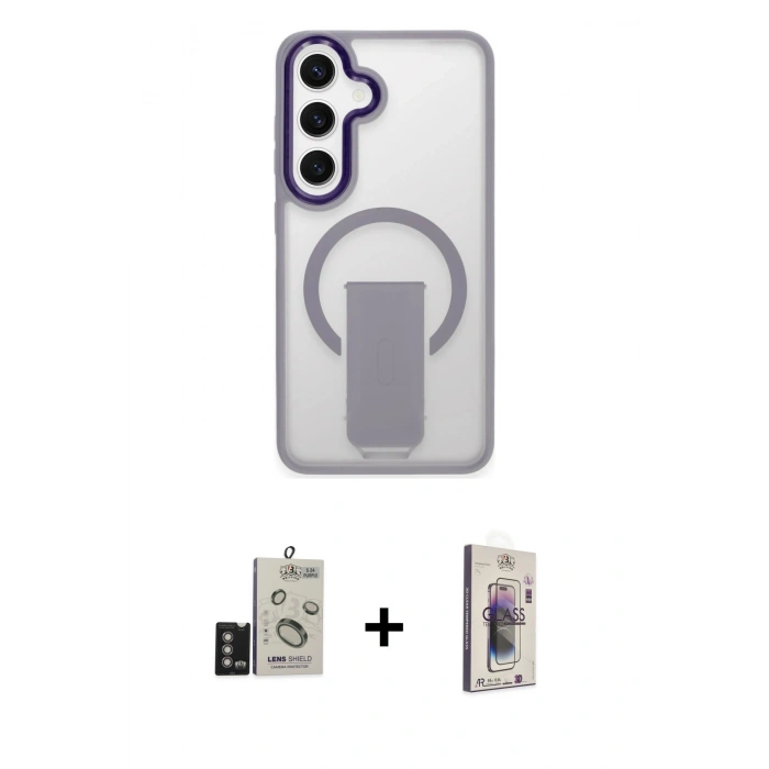 MARSİLYAN™- Galaxy S24 Kılıf Pusula Doku Koleksiyonu - Siyah Bilvis 3D Cam Ekran Koruyucu + Bilvis Titan Kamera Lens - DNMR