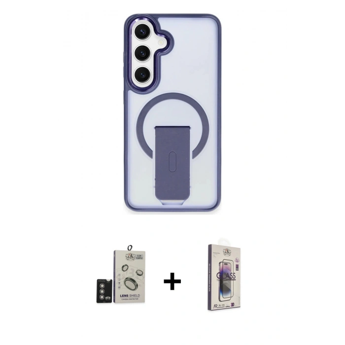 MARSİLYAN™- Galaxy S24 Kılıf Pusula Doku Koleksiyonu - Siyah Bilvis 3D Cam Ekran Koruyucu + Bilvis Titan Kamera Lens - DNMR