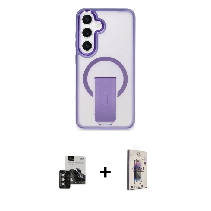 MARSİLYAN™- Galaxy S24 Kılıf Pusula Doku Koleksiyonu - Siyah Bilvis 3D Cam Ekran Koruyucu + PVD Metal Kamera Lens - TNGI