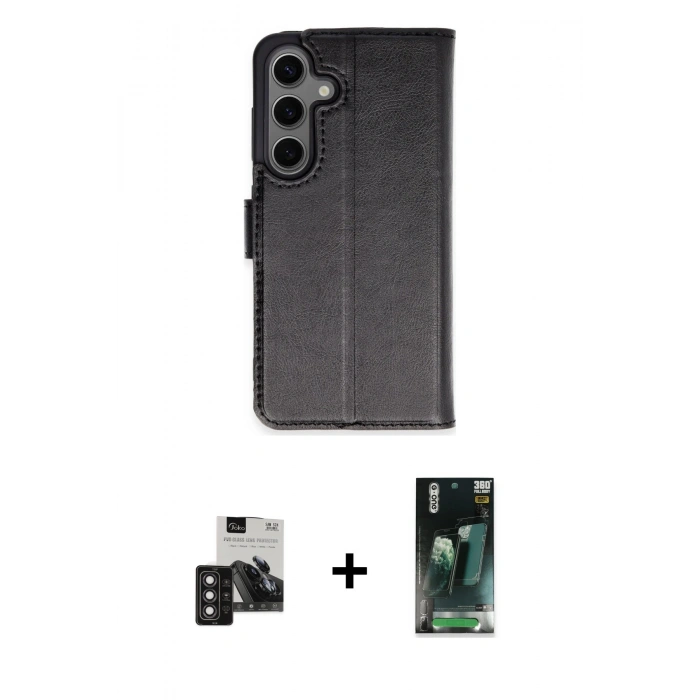 MARSİLYAN™- Galaxy S24 Kılıf Siluet Işık Serisi - Siyah 360 Mat Full Body Arka Koruyucu + PVD Metal Kamera Lens - DNMR
