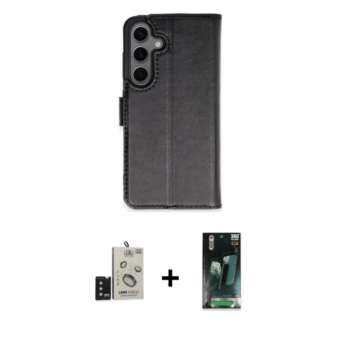 MARSİLYAN™- Galaxy S24 Kılıf Siluet Işık Serisi - Siyah 360 Mat Full Body Arka Koruyucu + Bilvis Titan Kamera Lens - SH