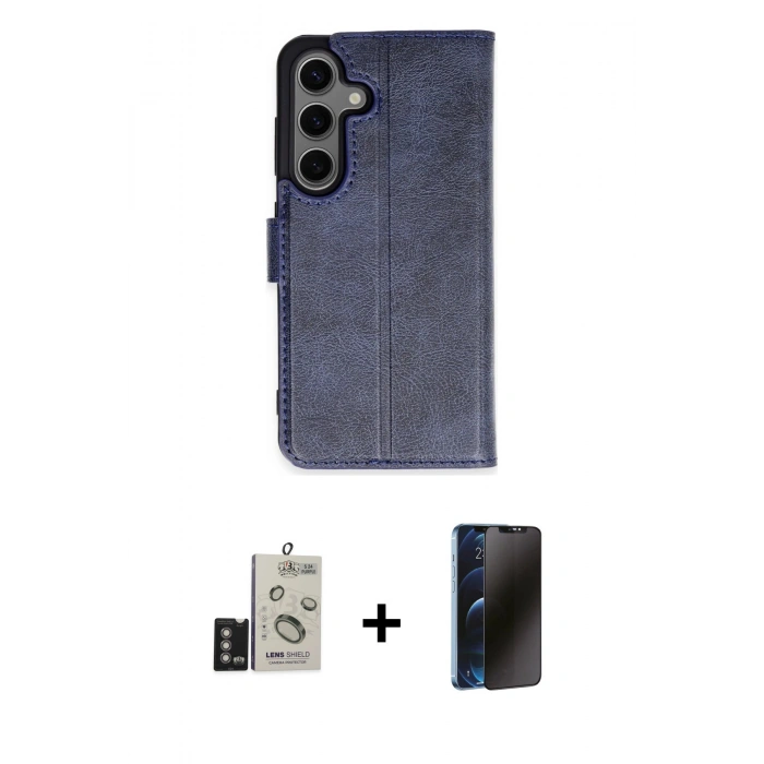 MARSİLYAN™- Galaxy S24 Kılıf Siluet Işık Serisi - Siyah 3D Antistatik Hayalet Cam Ekran Koruyucu + Bilvis Titan Kamera Lens - DNMR