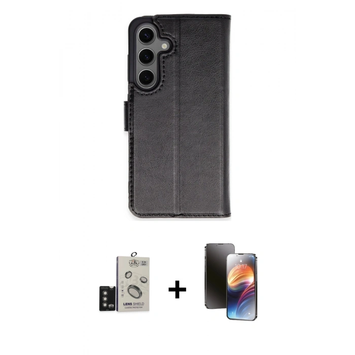 MARSİLYAN™- Galaxy S24 Kılıf Siluet Işık Serisi - Siyah 3D Antistatik Mat Seramik Nano Ekran Koruyucu + Bilvis Titan Kamera Lens - TMGI