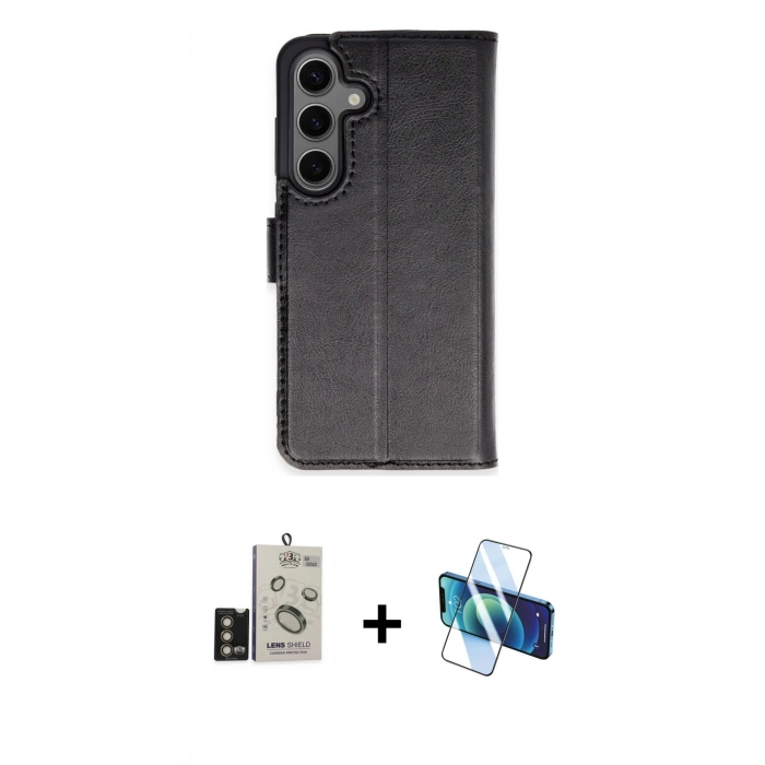 MARSİLYAN™- Galaxy S24 Kılıf Siluet Işık Serisi - Siyah 3D Antistatik Seramik Nano Ekran Koruyucu + Bilvis Titan Kamera Lens - GD