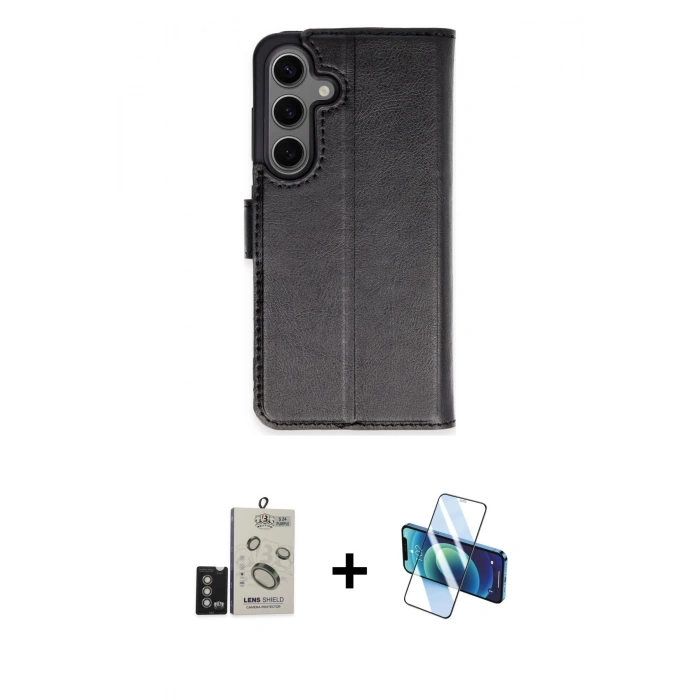 MARSİLYAN™- Galaxy S24 Kılıf Siluet Işık Serisi - Siyah 3D Antistatik Seramik Nano Ekran Koruyucu + Bilvis Titan Kamera Lens - DNMR