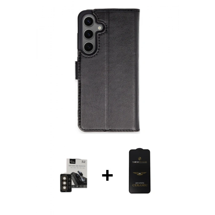 MARSİLYAN™- Galaxy S24 Kılıf Siluet Işık Serisi - Siyah 6D Antistatik Mat Seramik Hayalet Nano Ekran Koruyucu + PVD Metal Kamera Lens - GD