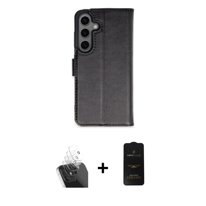 MARSİLYAN™- Galaxy S24 Kılıf Siluet Işık Serisi - Siyah 6D Antistatik Mat Seramik Hayalet Nano Ekran Koruyucu + Kamera Lens Koruma Cam - SF