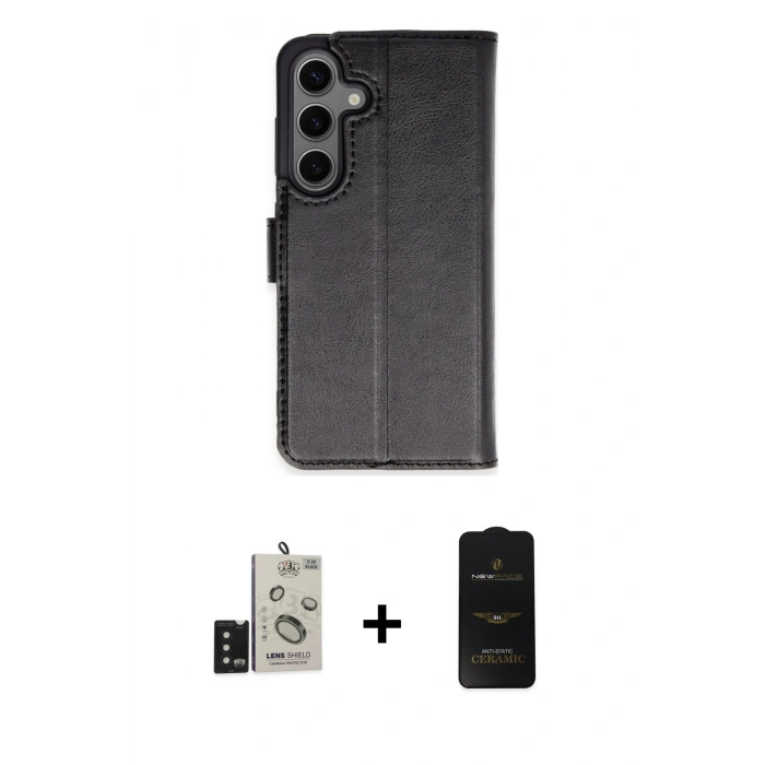 MARSİLYAN™- Galaxy S24 Kılıf Siluet Işık Serisi - Siyah 6D Antistatik Mat Seramik Hayalet Nano Ekran Koruyucu + Bilvis Titan Kamera Lens - SH