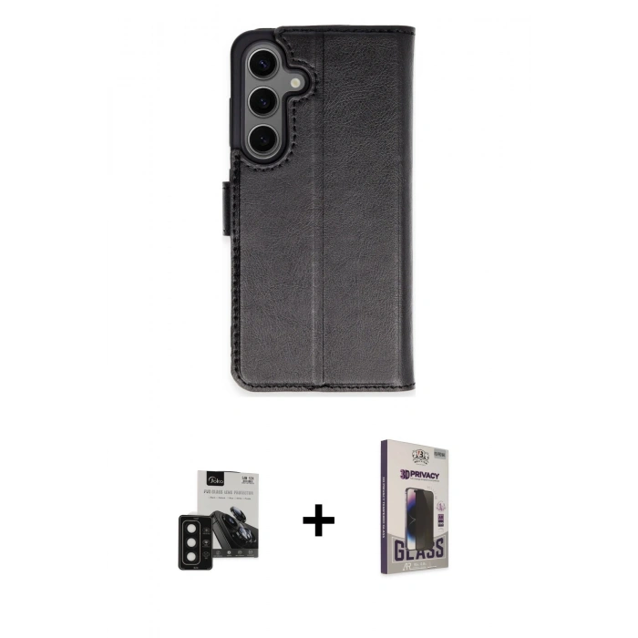 MARSİLYAN™- Galaxy S24 Kılıf Siluet Işık Serisi - Siyah Bilvis Hayalet Cam Ekran Koruyucu + PVD Metal Kamera Lens - SH