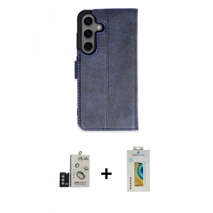 MARSİLYAN™- Galaxy S24 Kılıf Siluet Işık Serisi - Siyah Polymer Nano Ekran Koruyucu + Derin Mor Bilvis Titan Kamera Lens