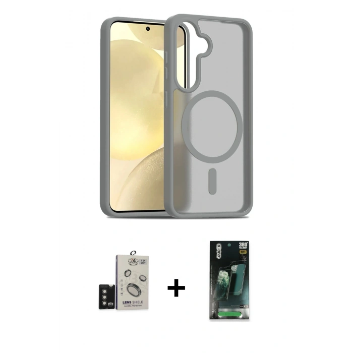 MARSİLYAN™- Galaxy S24 Kılıf Siluet Minimal Prime - Şeffaf 360 Full Body Arka Koruyucu + Bilvis Titan Kamera Lens - TMGI