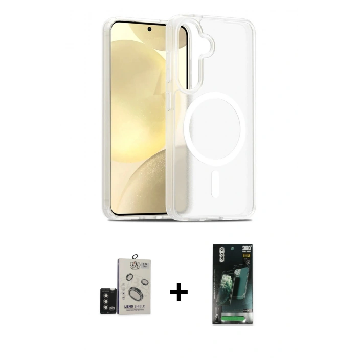 MARSİLYAN™- Galaxy S24 Kılıf Siluet Minimal Prime - Şeffaf 360 Full Body Arka Koruyucu + Bilvis Titan Kamera Lens - TMGI