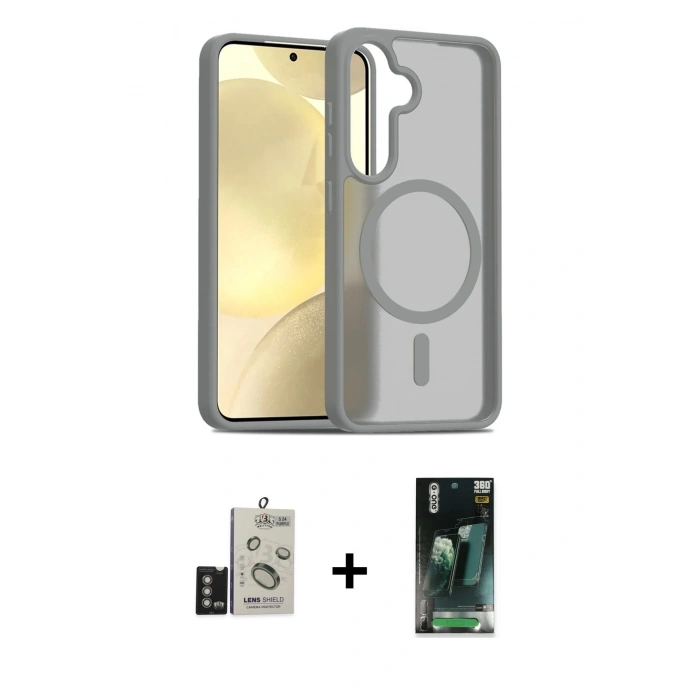 MARSİLYAN™- Galaxy S24 Kılıf Siluet Minimal Prime - Şeffaf 360 Full Body Arka Koruyucu + Derin Mor Bilvis Titan Kamera Lens