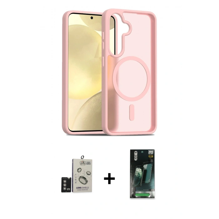 MARSİLYAN™- Galaxy S24 Kılıf Siluet Minimal Prime - Şeffaf 360 Full Body Arka Koruyucu + Derin Mor Bilvis Titan Kamera Lens