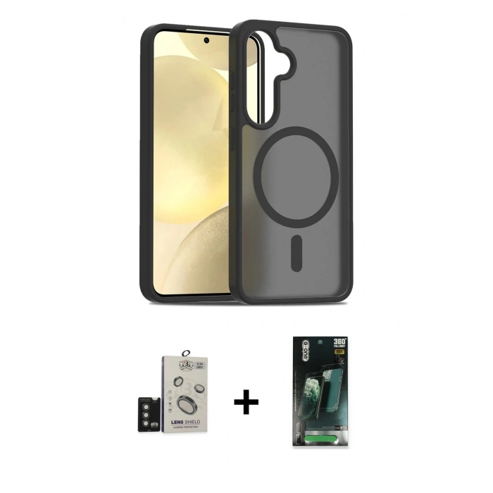 MARSİLYAN™- Galaxy S24 Kılıf Siluet Minimal Prime - Şeffaf 360 Full Body Arka Koruyucu + Bilvis Titan Kamera Lens - TMGI