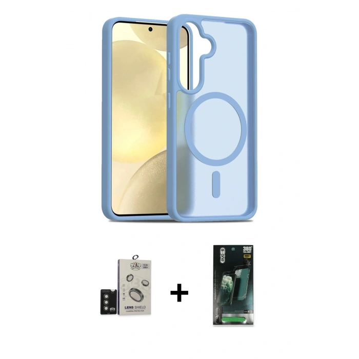 MARSİLYAN™- Galaxy S24 Kılıf Siluet Minimal Prime - Şeffaf 360 Full Body Arka Koruyucu + Bilvis Titan Kamera Lens - TMGI