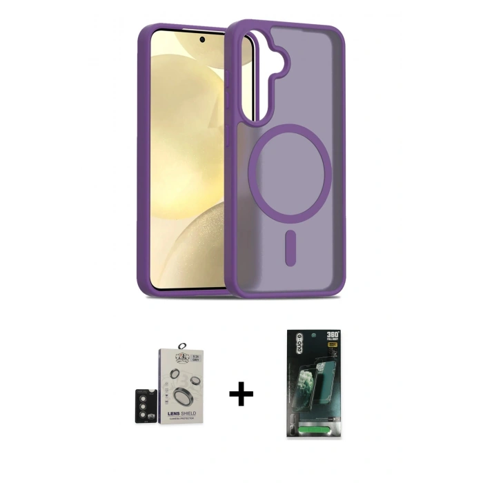 MARSİLYAN™- Galaxy S24 Kılıf Siluet Minimal Prime - Şeffaf 360 Full Body Arka Koruyucu + Bilvis Titan Kamera Lens - TMGI